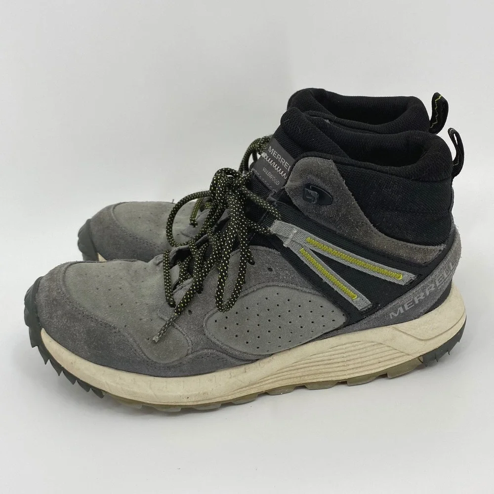 Merrell Wildwood Mid Waterproof Mens Gray Suede Hiking Boots J068029‎ Size 9